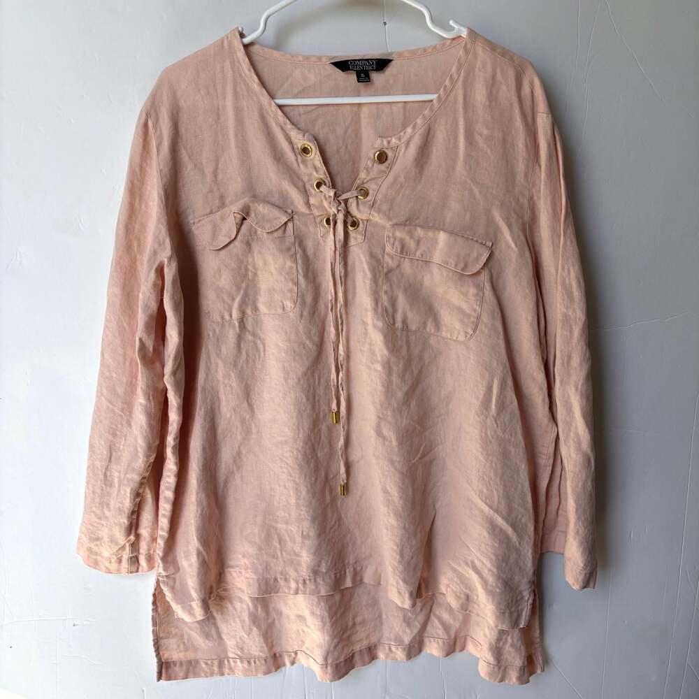 Company Ellen Tracy 100% Linen Lace-Up Front Blouse Size XL